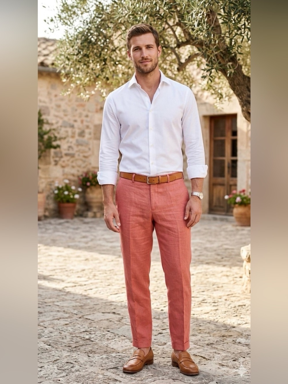 Lauren Ralph Lauren Men's Linen Salmon Dusty Rose Resort Pants 44W/24 Inseam